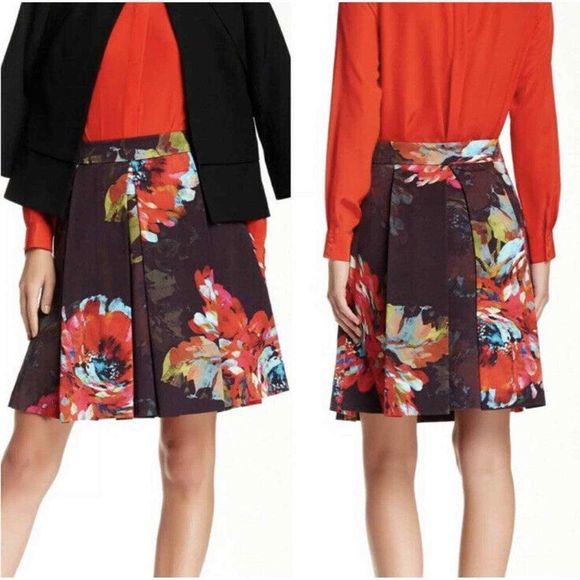 women’s TRINA TURK Julienne 2 Trousdale Floral Faille Pleated Skirt Size 8 - Picture 1 of 8